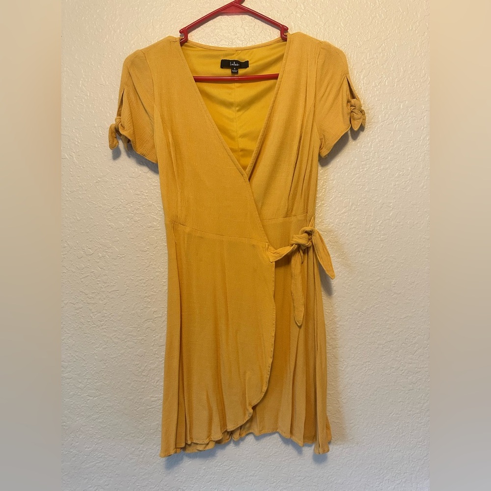 Lulu's Golden Wrap Midi Dress